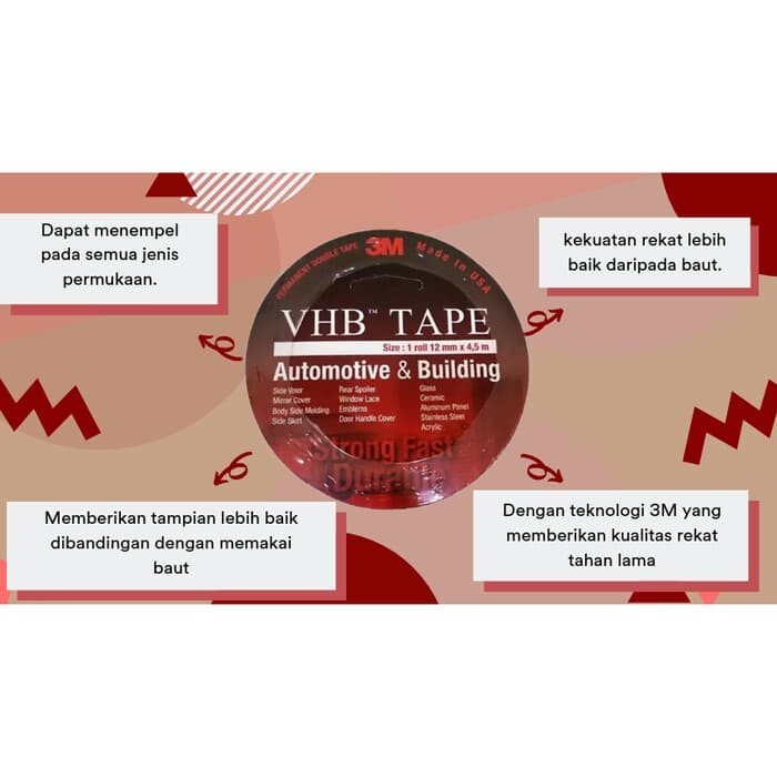 

3M VHB 12mm x 4.5m Double Tape Foam Merah Otomotif & Building ORI