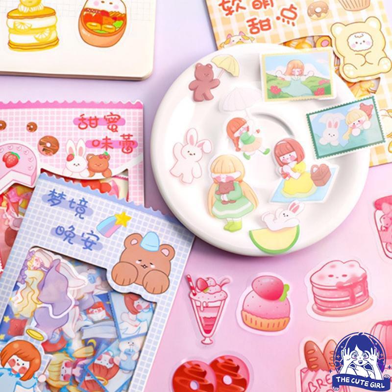 1 SET ISI 45 PCS STICKER AESTHETIC BERBAGAI MACAM MOTIF LUCU IMUT - Stazionario