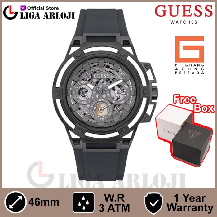 GUESS GW0423G3 Original MATRIX Jam Tangan Pria Analog Black Silicone