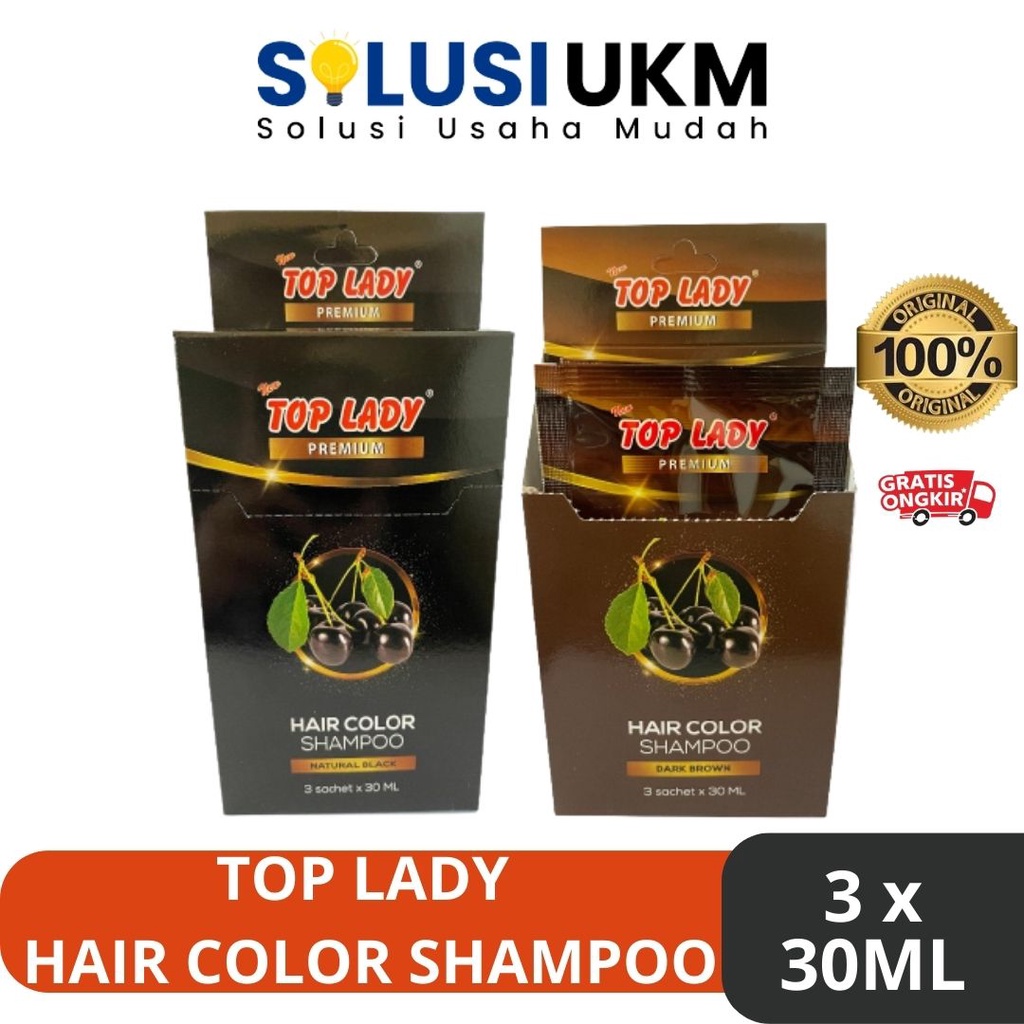 Top Lady isi 3 sachet Pewarna Rambut Shampoo Hair Color Sampo Pengubah Warna Rambut Cat Rambut Hitam