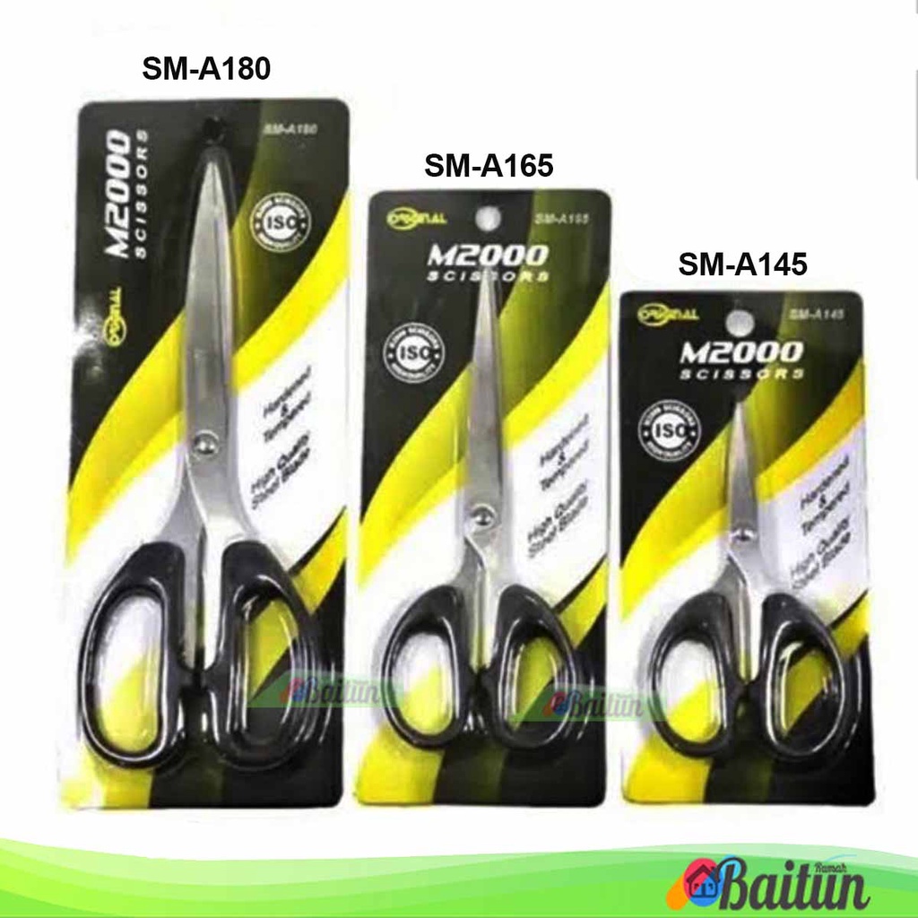 

Baitun Gunting Hitam Scissors M2000 / Scissors Gunting Super Tajam Alat Potong Rambut Memotong Kain Plastik / Pemotong Sayur Kertas Besar SM-A180 Sedang SM-A165 Kecil SM-A145