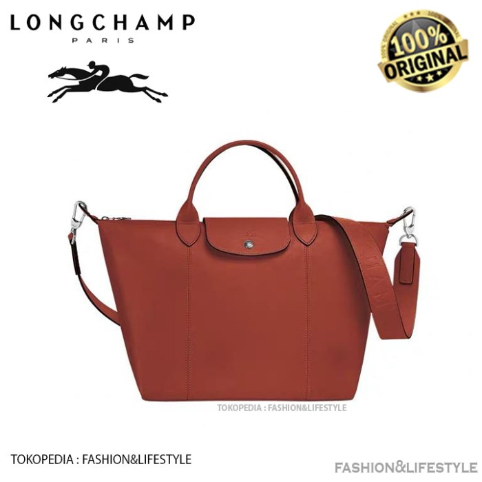 New Tas LC Hand Bag Le Pliage Cuir Leather Original - Red