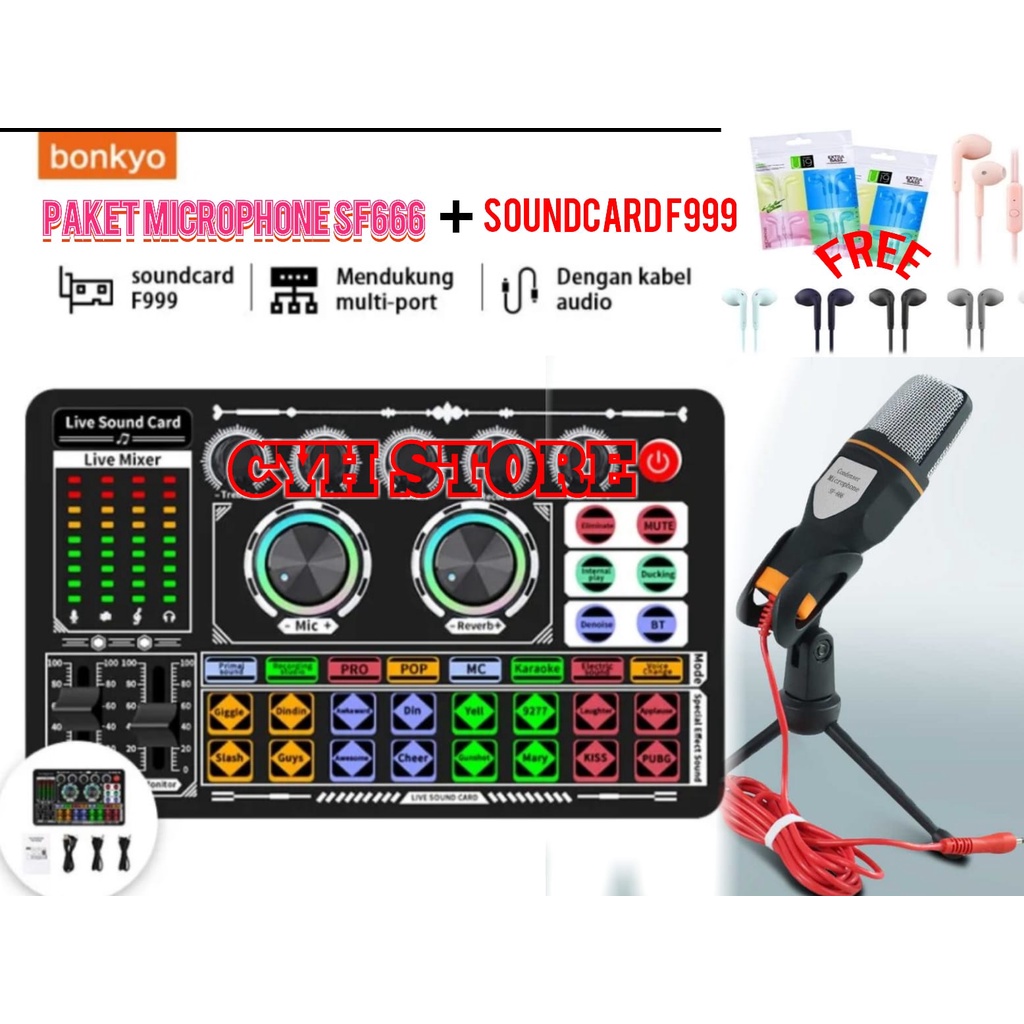 Paket Microphone SF666 Soundcard F999 Condenser Live Streaming Terbaik CYHSTORE