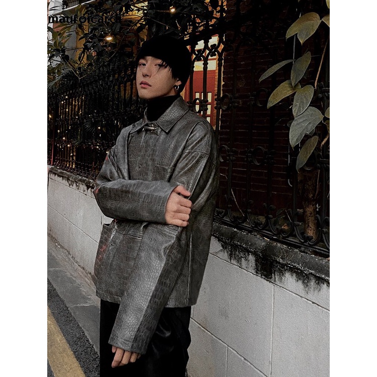 Coats Pria Faux Leather Import Spring Autumn Cool Crocodile Print Patent    Shirt   Long Sleeve Luxu