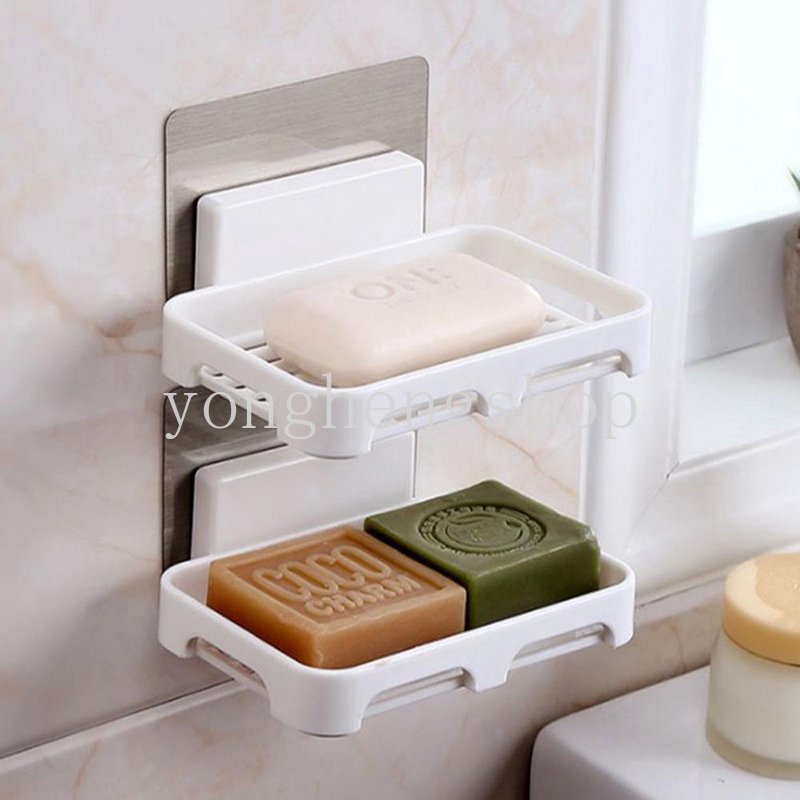 Kotak Sabun Tempel Dinding Shower Bebas Pukulan Soap Drain Holder Toiletries Organizer Rak Penyimpanan Spons Dapur Soap Dish Tray Perlengkapan Kamar Mandi