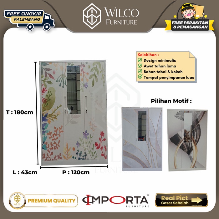 Lemari Pakaian Plat Besi Importa 3 Pintu / Lemari Pakaian Minimalis
