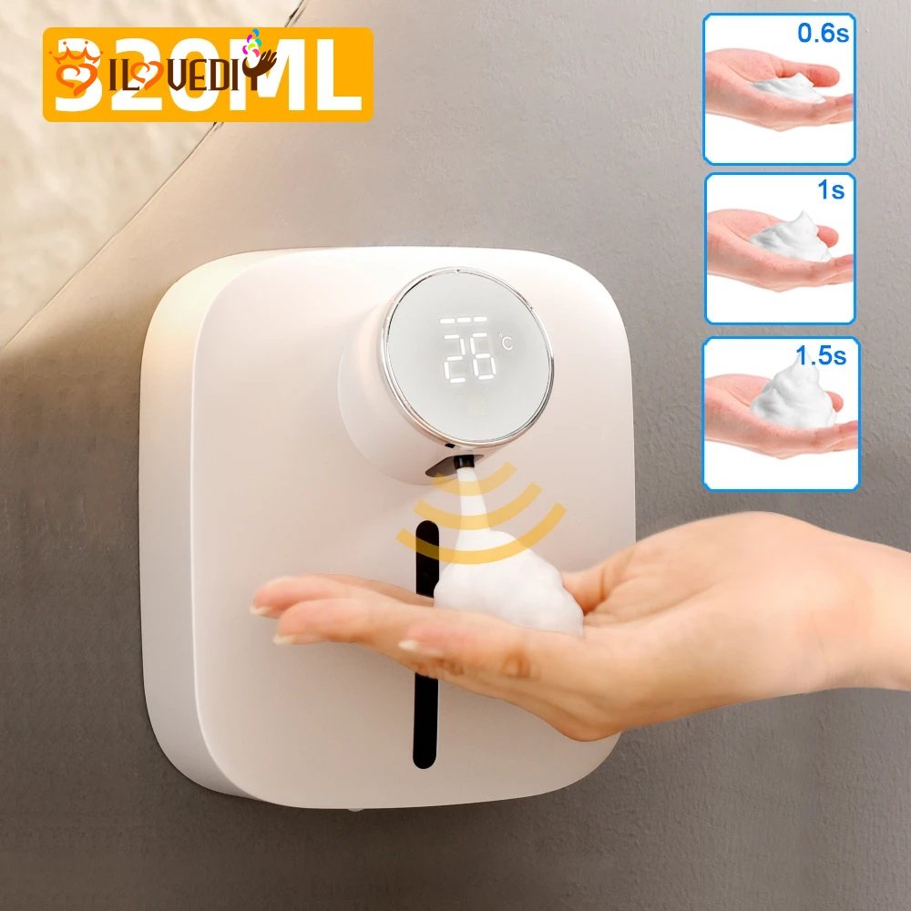 Hot Sale/Dispenser Sabun Busa Otomatis 320ml Dengan Display LED/Mesin Hand Sanitizer Tanpa Sentuh Yang Dipasang Di Dinding/Dispenser Sabun Tahan Air USB Rechargeable 3-Gear Adjustable