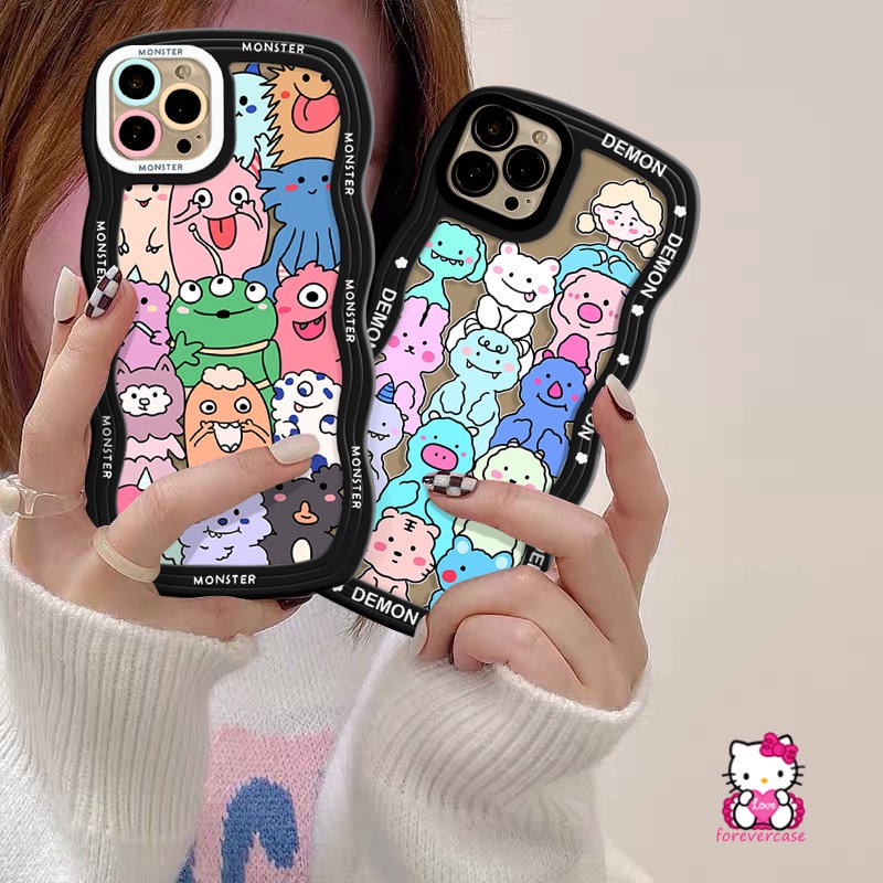 Cute Monster Animals Wavy Edge Casing Infinix Hot 11s NFC Hot 10s 20s 10T 9 8 11 11s 12i 20 10 Play 12 Pro 10 Lite Note 12 G96 8 12Pro 10Pro Smart 5 4 6 Plus Cartoon Soft Case