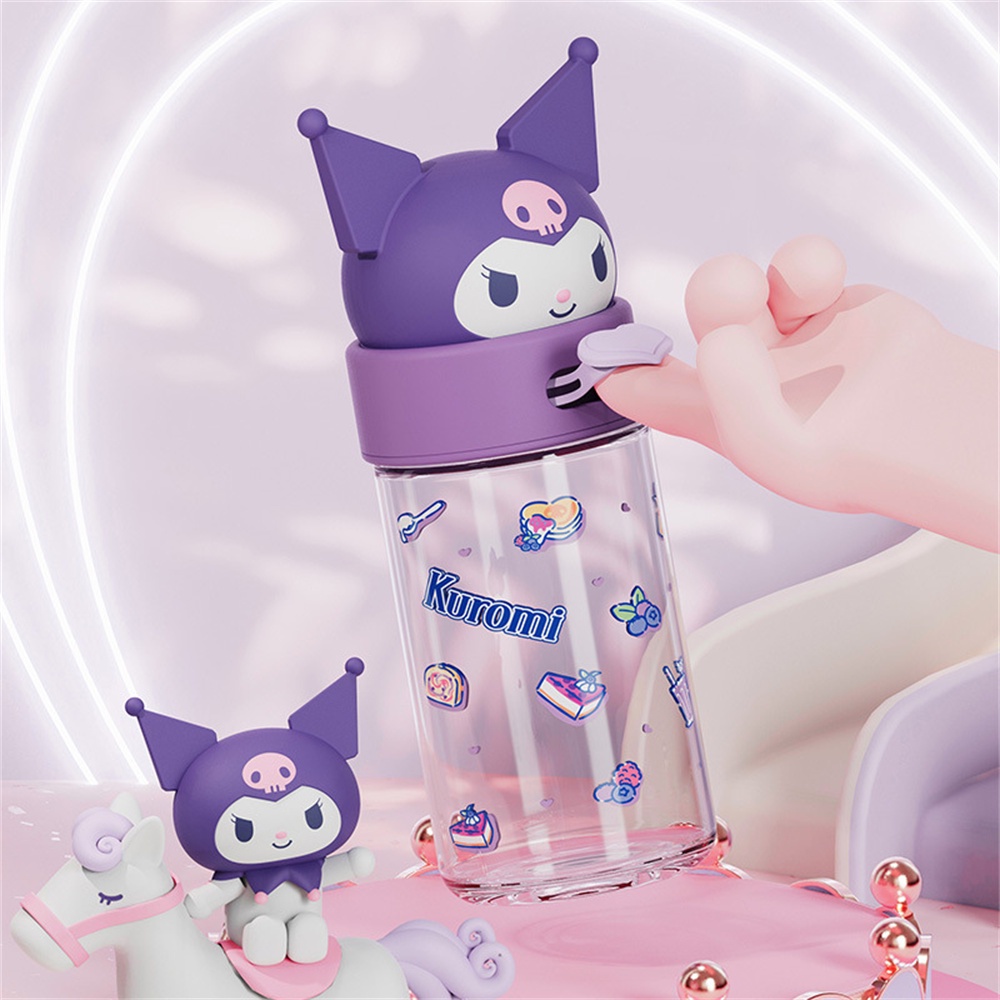 ღ 360Ml Kawaii Sanrio Botol Air Kuromi Cinnamoroll Pompompurin Kartun Anime Boneka Kaca Cangkir Lengan Mainan untuk Anak Laki-laki Perempuan Hadiah