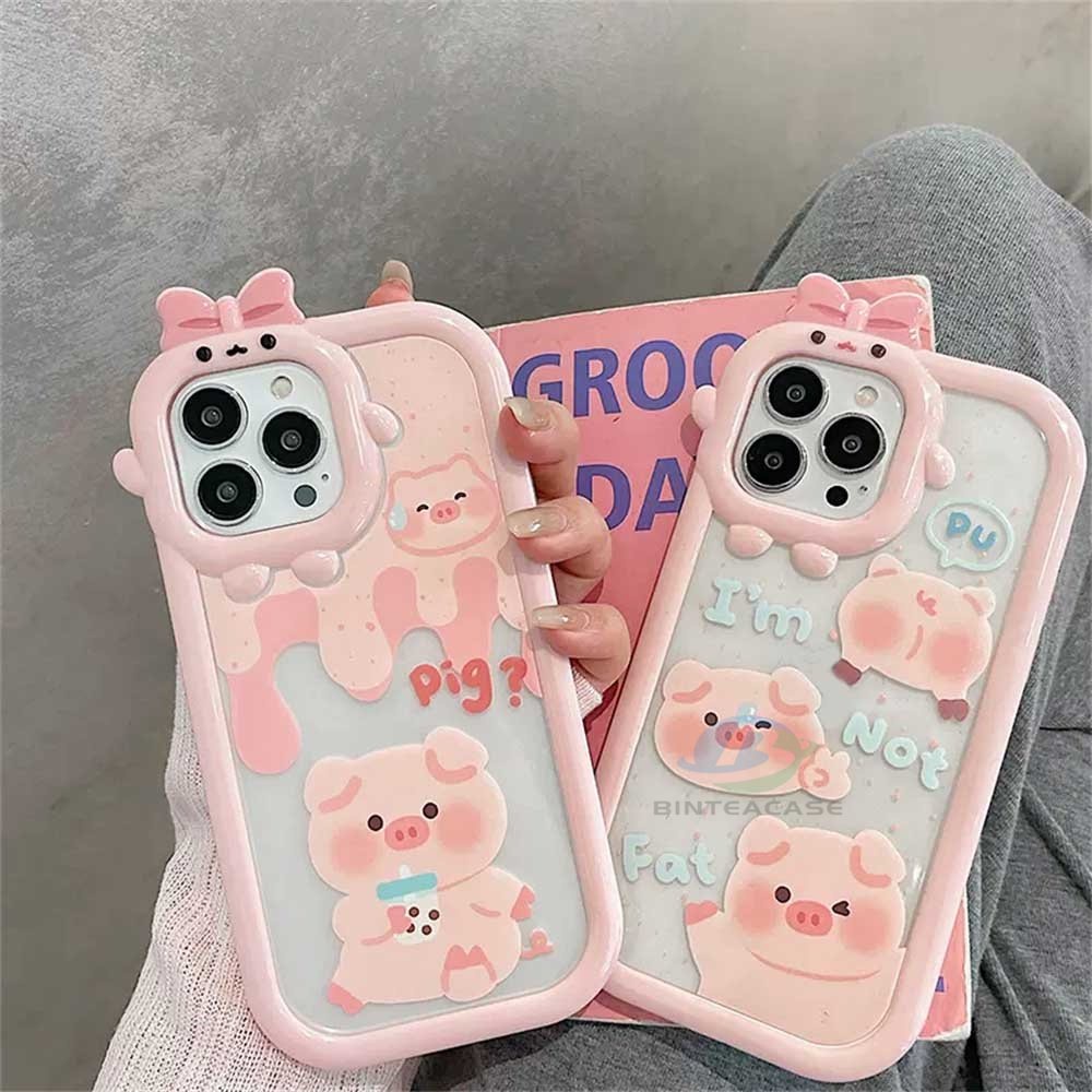 Oppo A17 A57 2022 A15 A16 A16K A54 A53 A12 A5S A7 A3S A11k A31 A52 A92 A94 A93 A37 F9 A1K Reno 5 A76 A96 A36 Kartun Lucu Babi Monster Kecil Frame Lensa Phone Case Binteacase