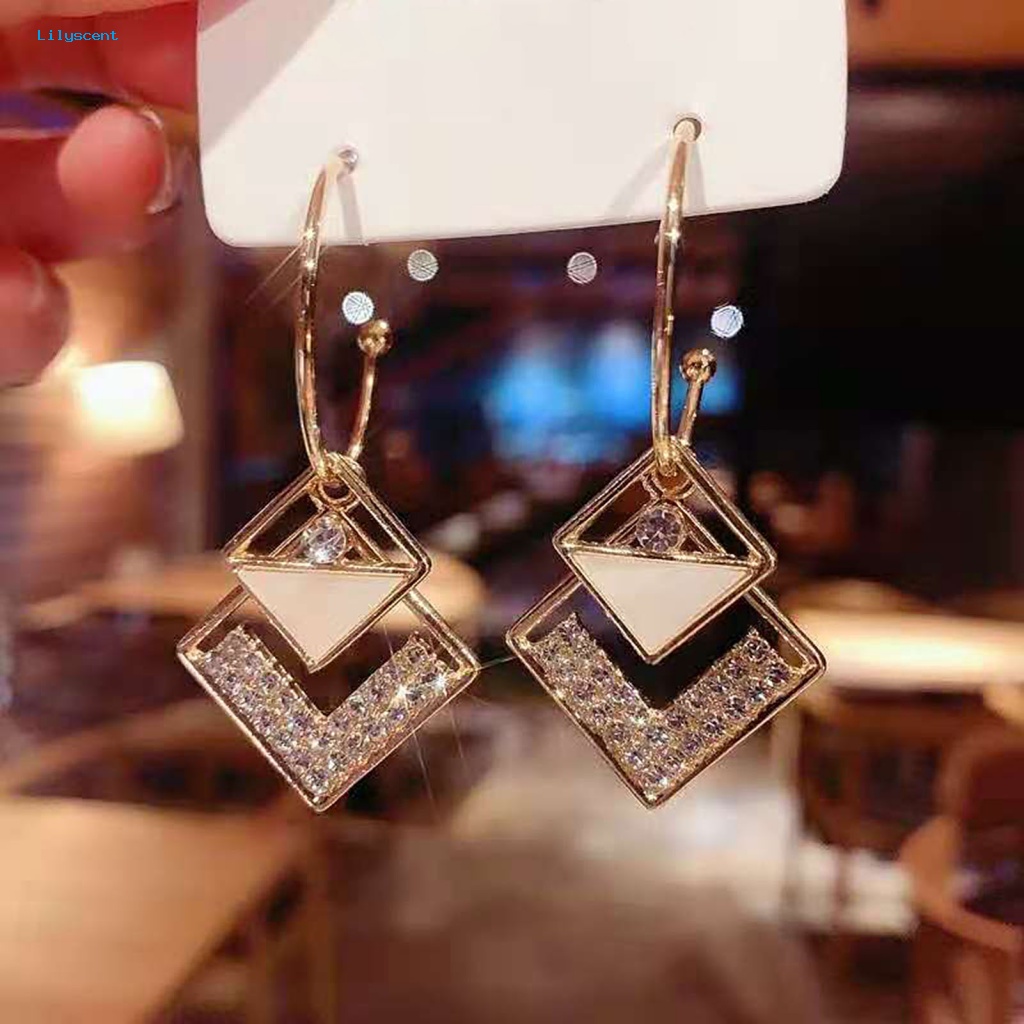 Lilyscent 1pasang Eardrop Pretty Untuk Pesta Square Rhinestone Eardrop Indah