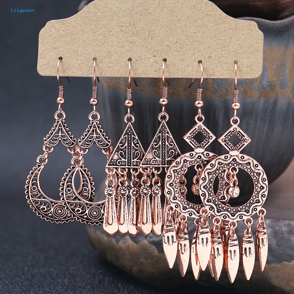 Lilyscent 3pasang Geometris Bulat Kerang Menjuntai Wanita Hoop Hook Anting Perhiasan Pesta