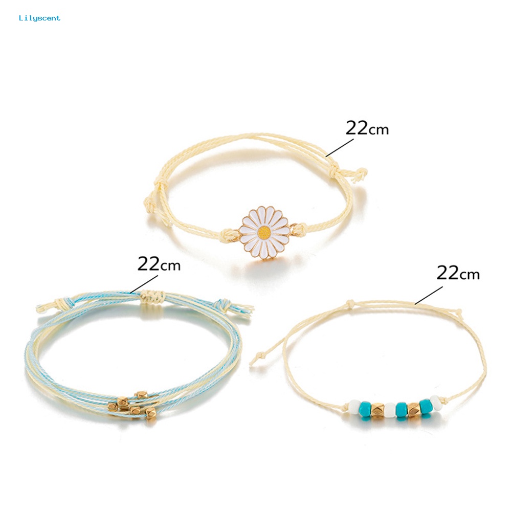 Lilyscent 3Pcs/Set Bohemian Wanita Manik Bunga Pesona Tali Gelang Bangle Perhiasan Hadiah