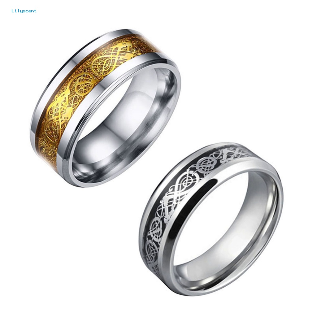 Lilyscent Cincin Titanium Steel Tidak Luntur Untuk Pesta Unisex Motif Naga Wdding Cincin Perhiasan Tidak Luntur