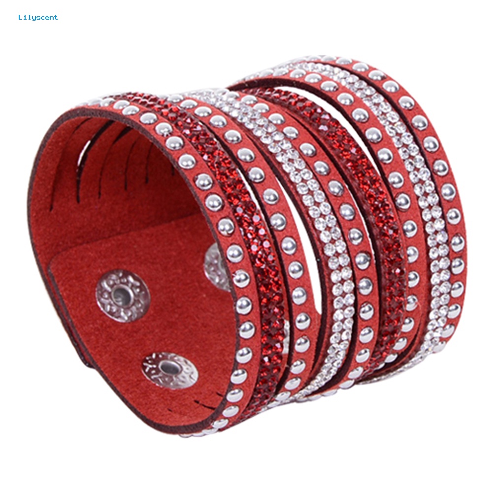 Lilyscent Wanita Multilayer Rivet Berlian Imitasi Beludru Manset Bangle Gelang Gelang Hadiah