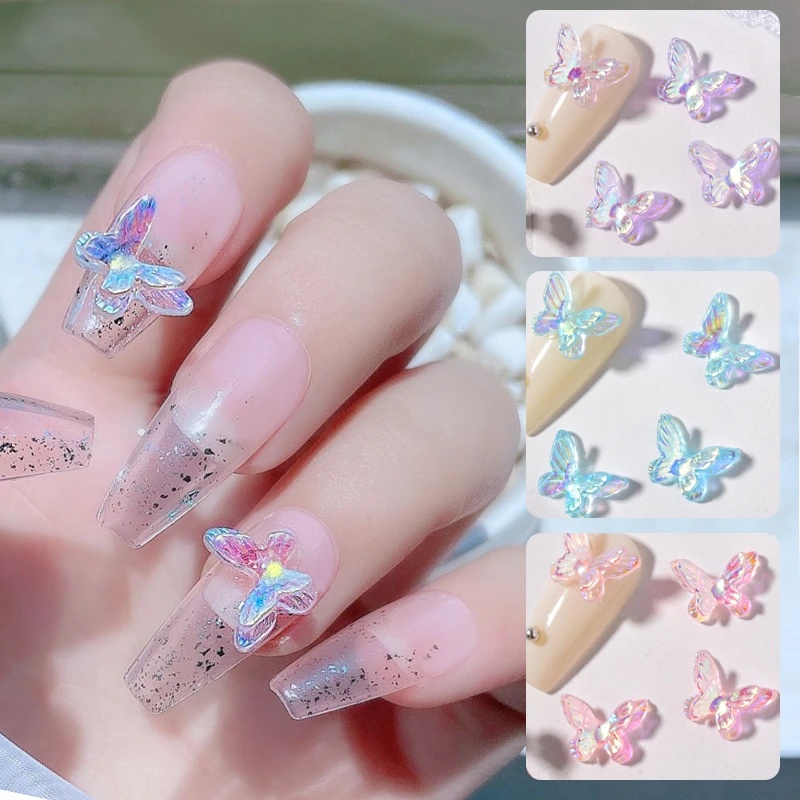 Auroras Butterfly 3D DIY Nail Art Mutiara Jantung Bunga Kupu-Kupu Ikatan Simpul Buatan Resin Glittler Strass Rhinestones Dekorasi Ukuran Campur rregular Manik-Manik Kuku Manikur Aksesoris