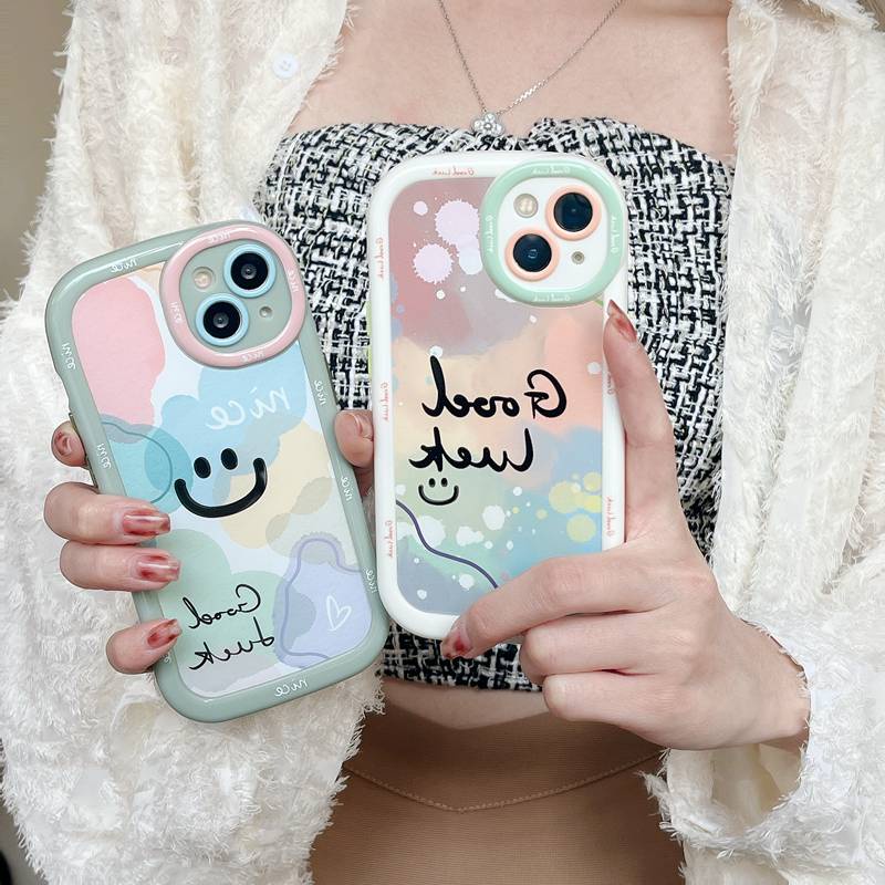 Nice Good Luck Morandi Smile Soft Case HP iP iPhone 14 13 12 11 Pro Max FTD New Puff Casing Apple