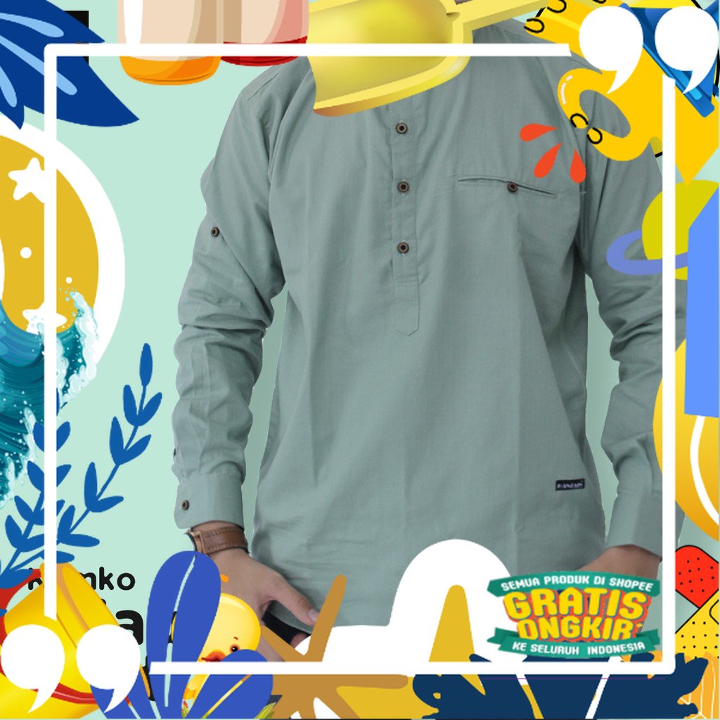 BAJU KOKO KEMKO PRIA DEWASA LENGAN PANJANG - HIJAU MINT - KATUN - HANZAIN OFFICIAL/ Pink Coklat Maro