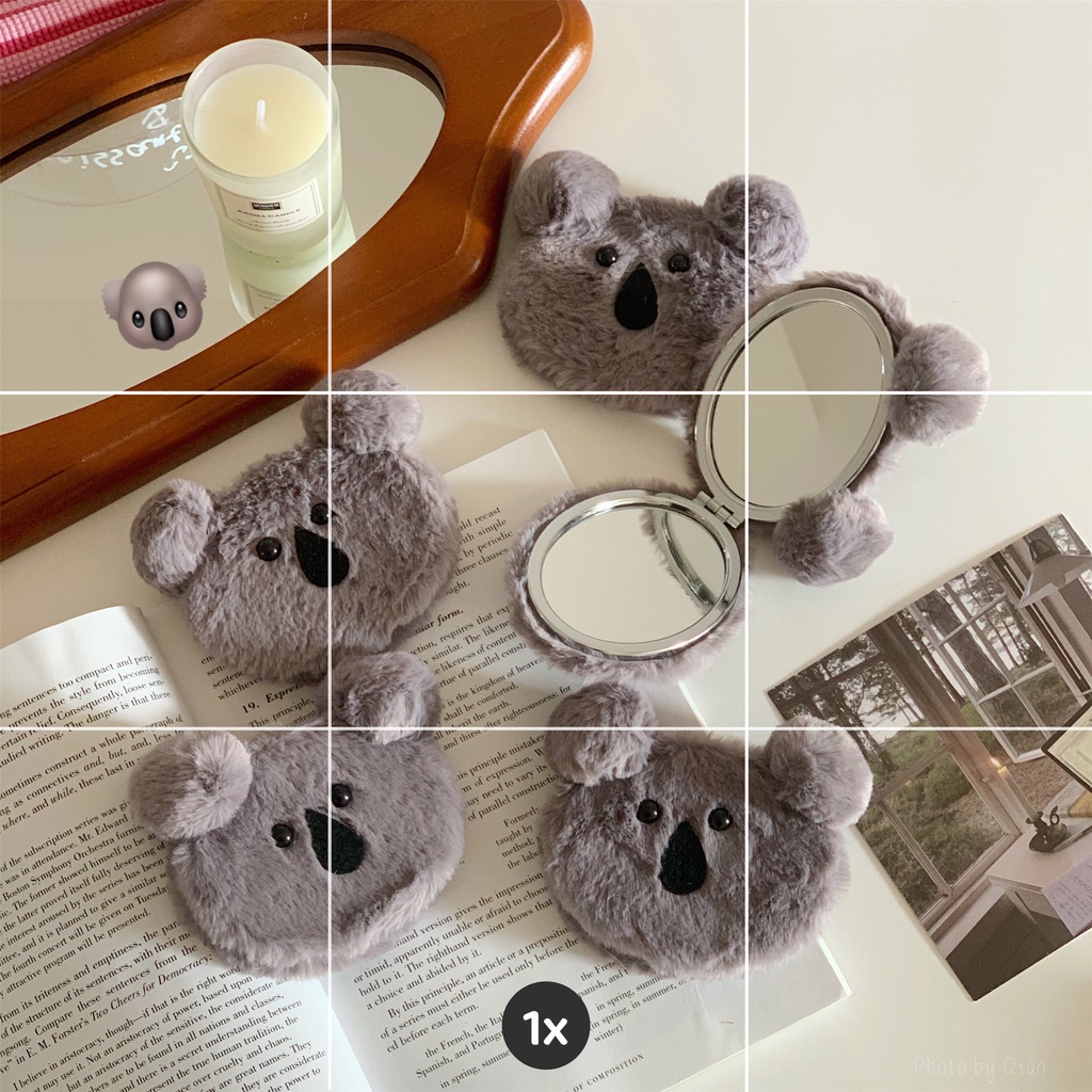 Lucu Kartun Mewah Koala Cermin Rias ins Portable Mini Mirror Portable Makeup Mirror Kreatif Cermin Bulat Kecil