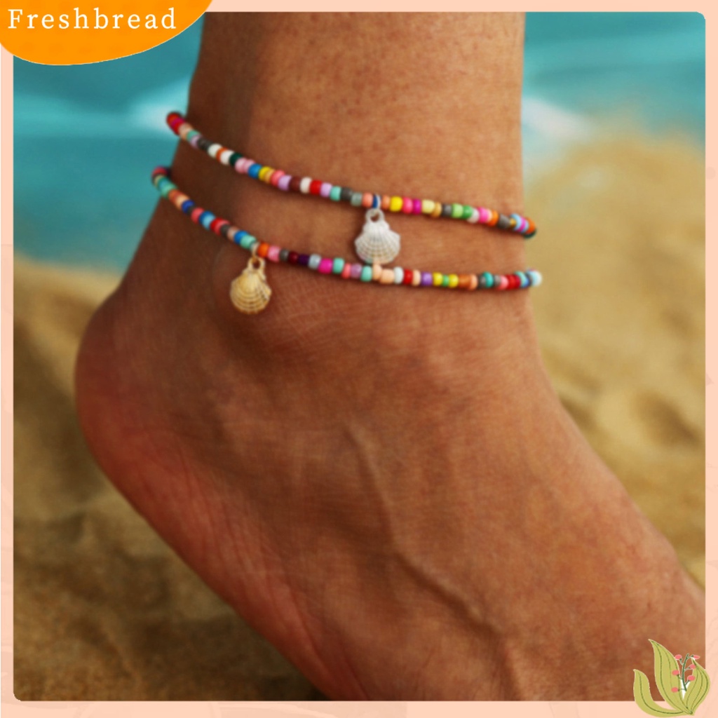 &lt; Freshbread &gt; Gelang Kaki Wanita Bentuk Kerang Liontin Manik-Manik Perhiasan Ringan Semua Cocok Gelang Kaki Bohemian Untuk Pantai