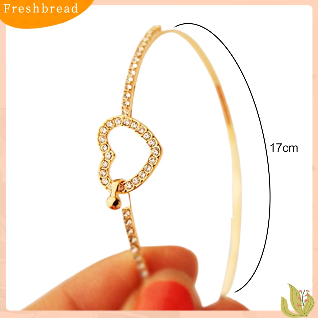 &lt; Freshbread &gt; Slim Bangle Cinta Hati Pesona Mewah Golden Kristal Berlian Imitasi Gelang Slim Bangle Untuk Wanita