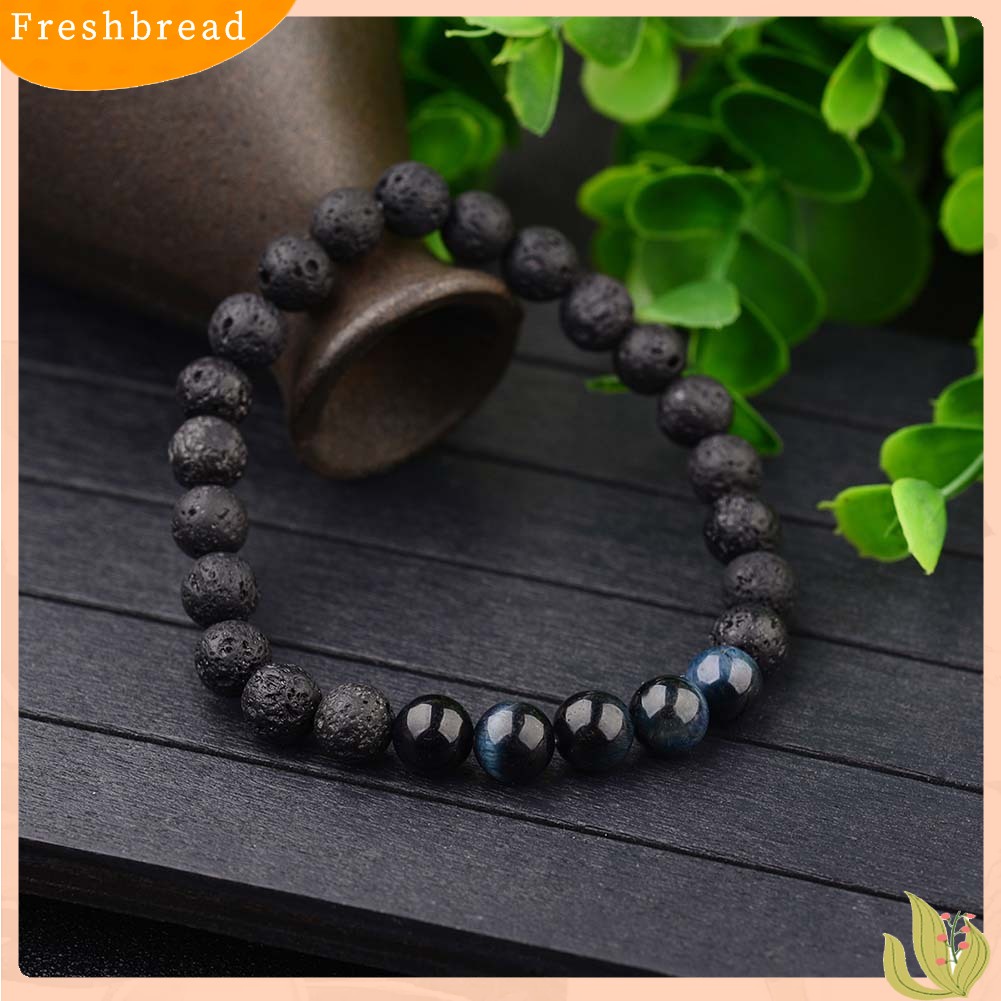 &lt; Freshbread &gt; Unisex Sederhana Batu Alam Tiger Eye Manik-Manik Penyembuhan Gelang Perhiasan Elastis