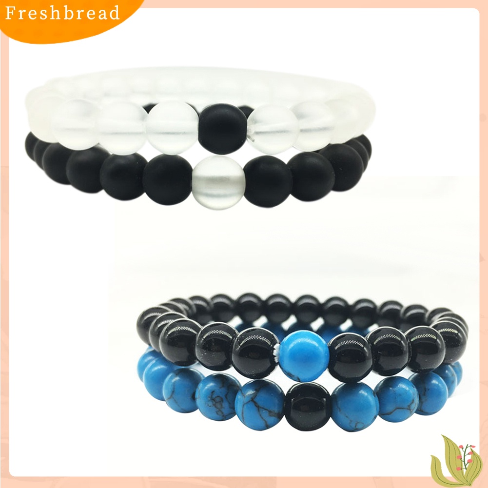 &lt; Freshbread &gt; 2Pcs/Set Manik-Manik Matte Pasangan Jarak Gelang Pria Wanita Best Friend Jewelry