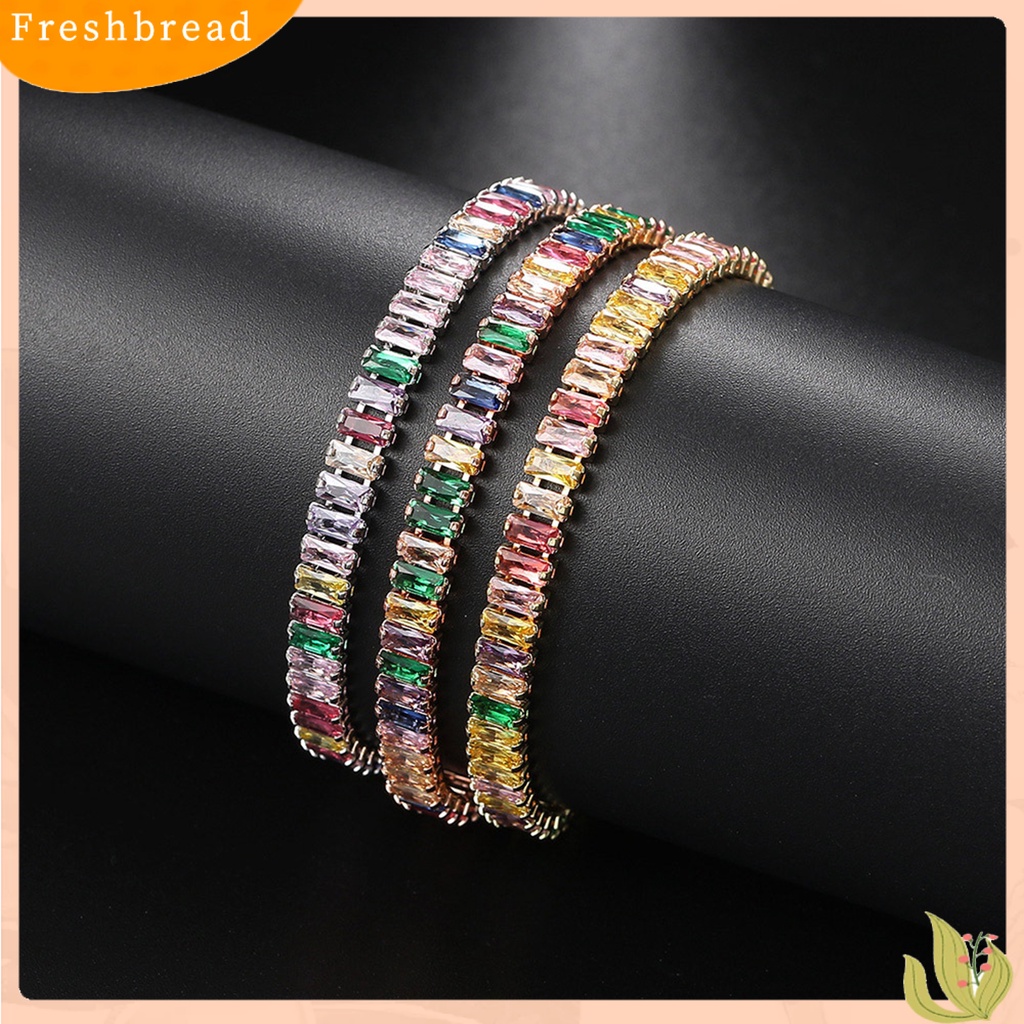 &lt; Freshbread &gt; Wanita Gelang Warna-Warni Cubic Zirconia Perhiasan Persegi Panjang Rhinestones Gelang Hadiah Ulang Tahun