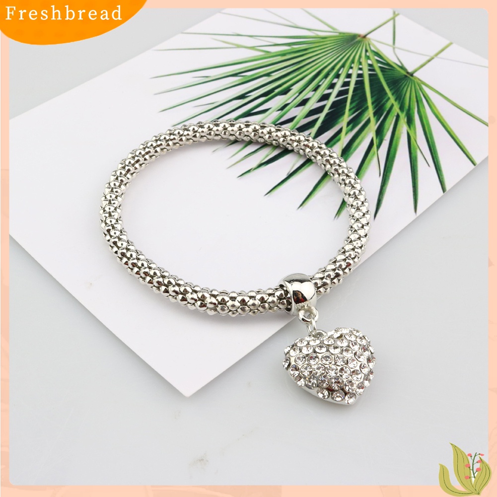 &lt; Freshbread &gt; 3Pcs/Set Berlian Imitasi Jantung Tangan Fatima Pesona Rantai Jagung Lady Gelang Bangle