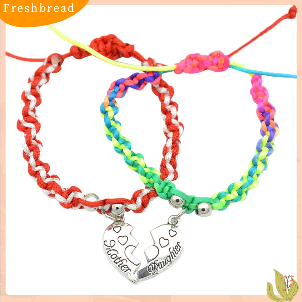 &lt; Freshbread &gt; 2Pcs Unisex Pecinta Ibu Putri Split Hati Liontin Braided Bracelets Love Gift