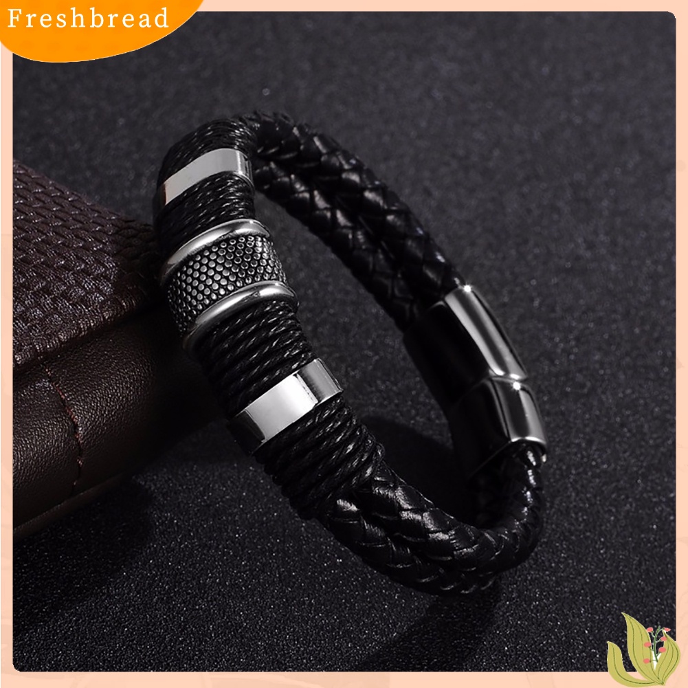 &lt; Freshbread &gt; Unisex Fashion Perhiasan Dekorasi Kulit Imitasi Kepang Tali Gesper Gelang Bangle