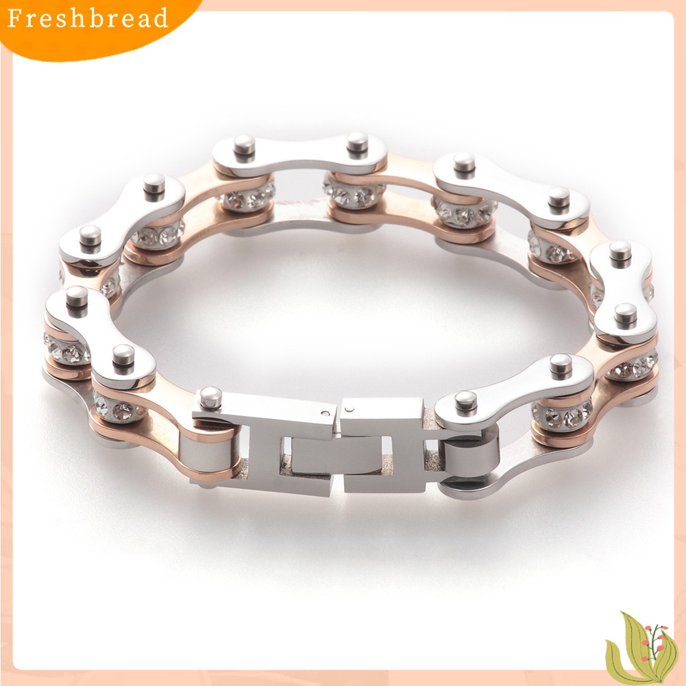 &lt; Freshbread &gt; Fashion Wanita Berlian Imitasi Baja Titanium Sepeda Rantai Gelang Bangle Perhiasan Hadiah