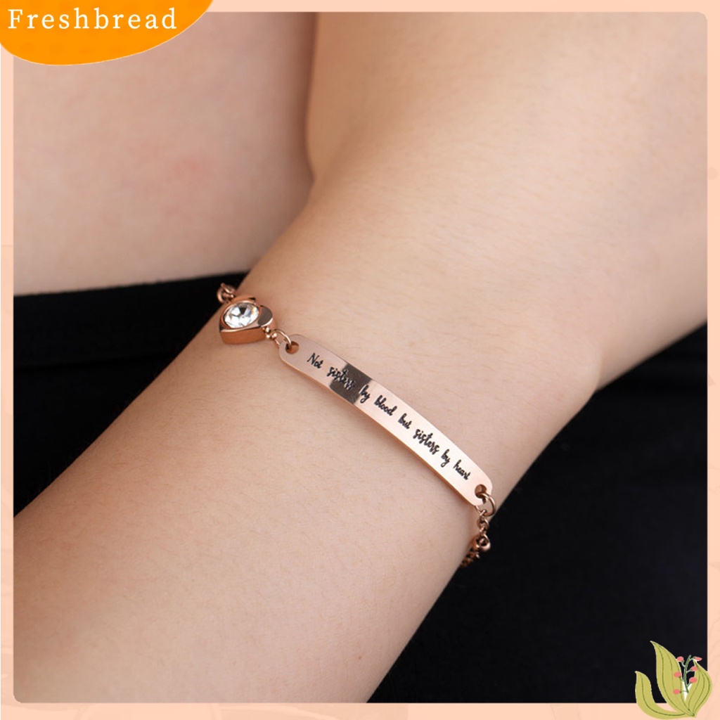 &lt; Freshbread &gt; Huruf Cetak Adjustable Wanita Gelang Baja Titanium Plat Melengkung Berbentuk Hati Menjuntai Gelang Aksesori Perhiasan