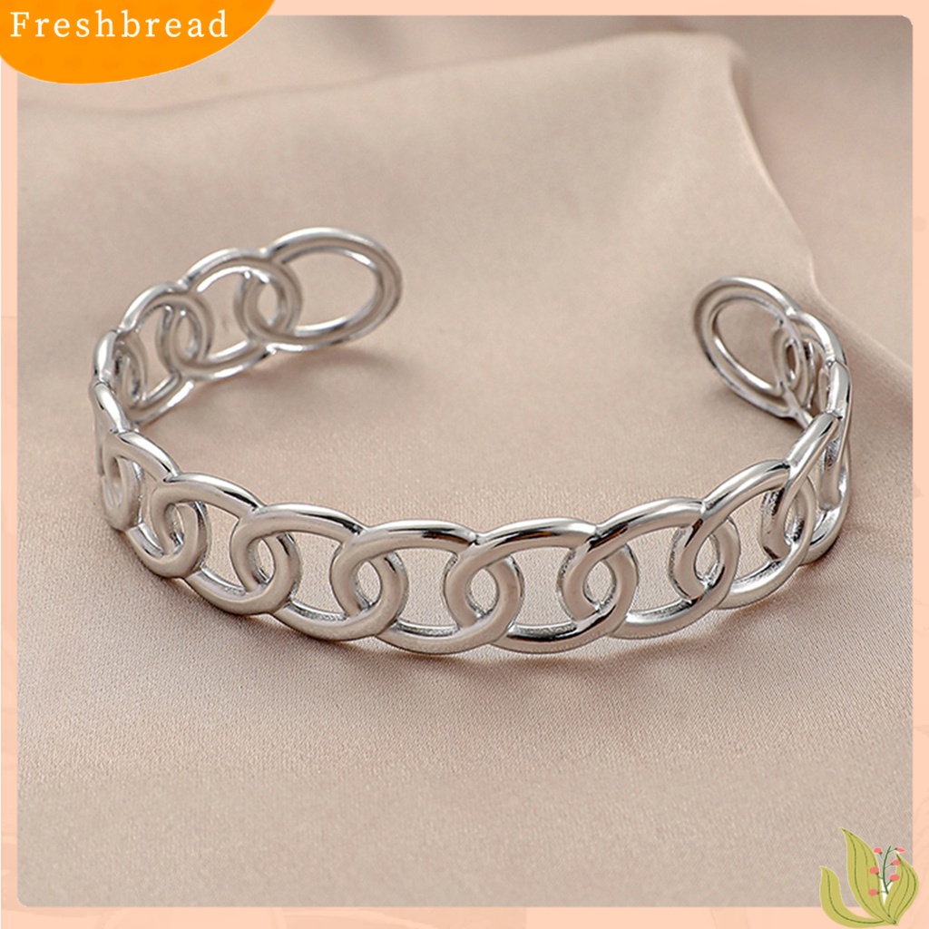 &lt; Freshbread &gt; Wanita Gelang Bentuk C Retro Rantai Stainless Steel Gaya Perancis Kerawang Bangle Hadiah Ulang Tahun