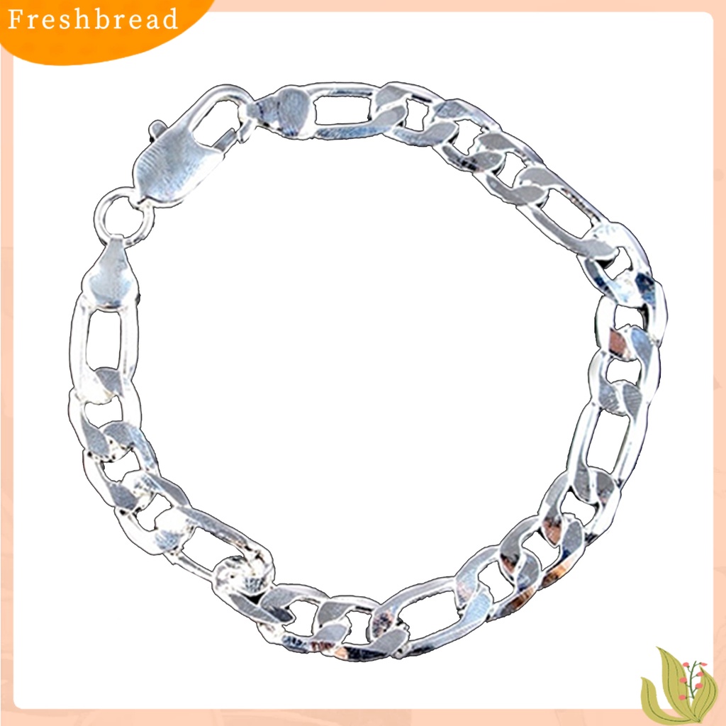 &lt; Freshbread &gt; Gelang Desain Datar Lobster Clasp Silver Plated Fashion Unisex Gelang Untuk Hadiah