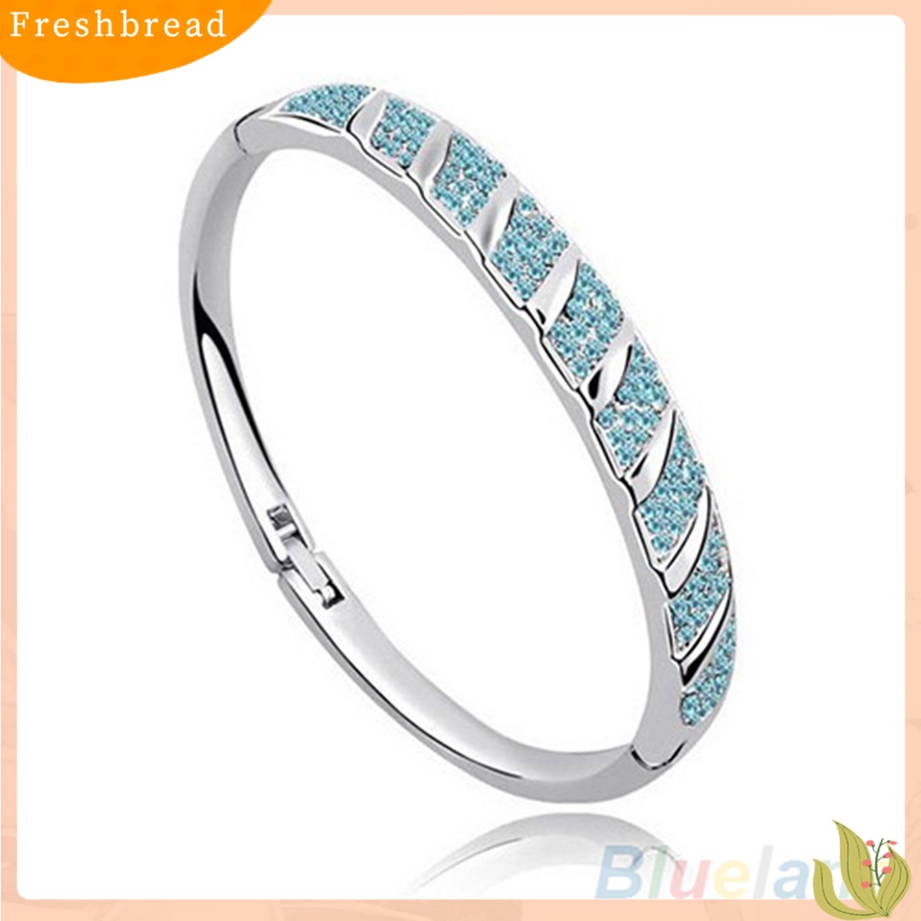 &lt; Freshbread &gt; Wanita Pengantin Slim Mengkilap Berlian Imitasi Bangle Gelang Pertunangan Pernikahan Perhiasan