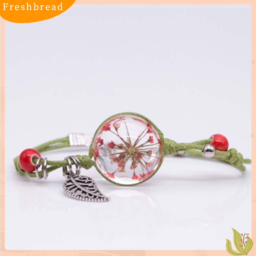 &lt; Freshbread &gt; Fashion Wanita Bunga Kering Kaca Cabochon Pesona Handmade Anyaman Gelang Hadiah