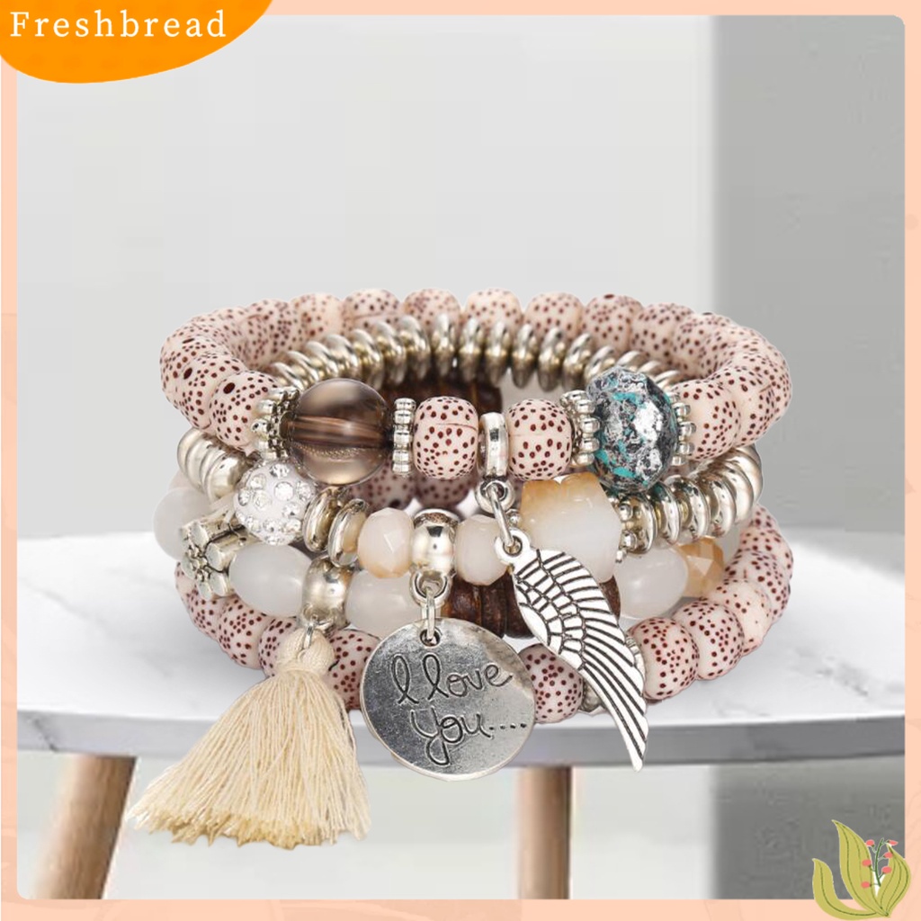 &lt; Freshbread &gt; 4Pcs/Set Gelang Manik-Manik Gaya Bohemian Dapat Ditumpuk Multi-layer Modern Nice-looking Charm Bracelet Untuk Wanita