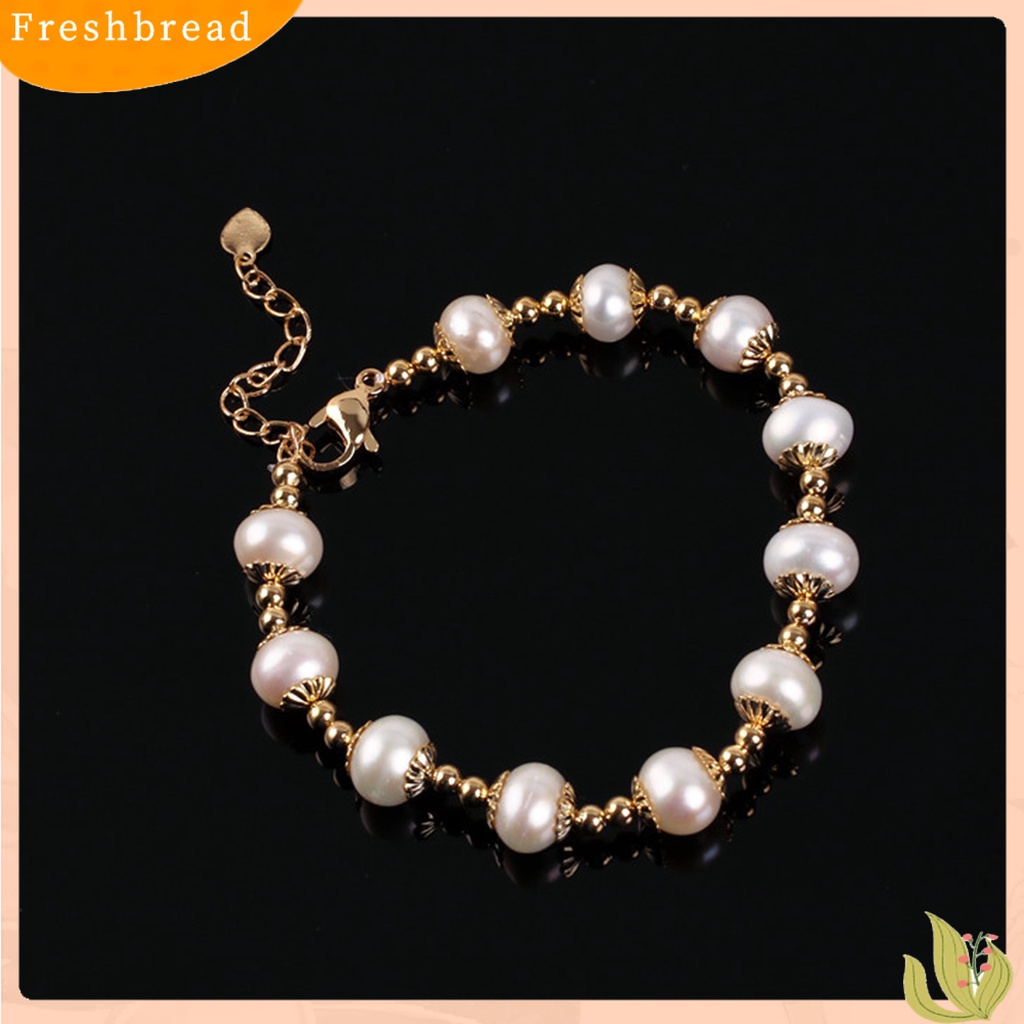 &lt; Freshbread &gt; Wanita Gelang Mutiara Imitasi Dekorasi Tahan Lama Stainless Bagus Penampilan Warna Kontras Hias Paduan Tembaga Adjustable Dipanjangkan Panjang Wanita Bangle Masa Kini