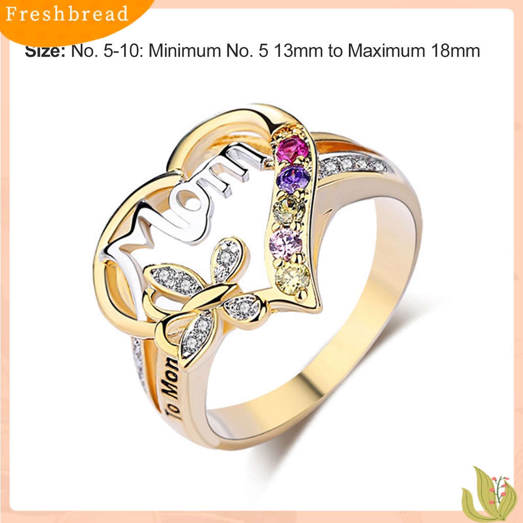 &lt; Freshbread &gt; Wanita Cubic Zirconia Romantis Bentuk Hati Ibu Surat Cincin Perhiasan Aksesori