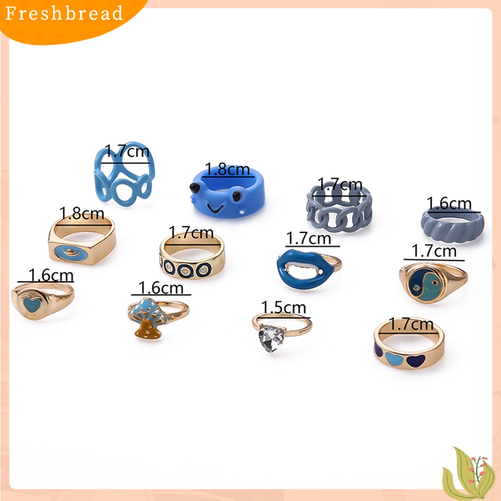 &lt; Freshbread &gt; 12Pcs Cincin Wanita Cantik Serbaguna Ringan Poles Hias Alloy Unisex Open Ring Untuk Pesta