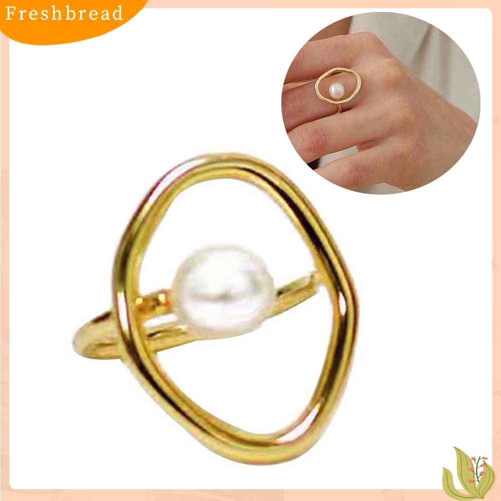< Freshbread > Fashion Wanita Mutiara Imitasi Bulat Berongga Geometris Jari Cincin Pesta Perhiasan Hadiah