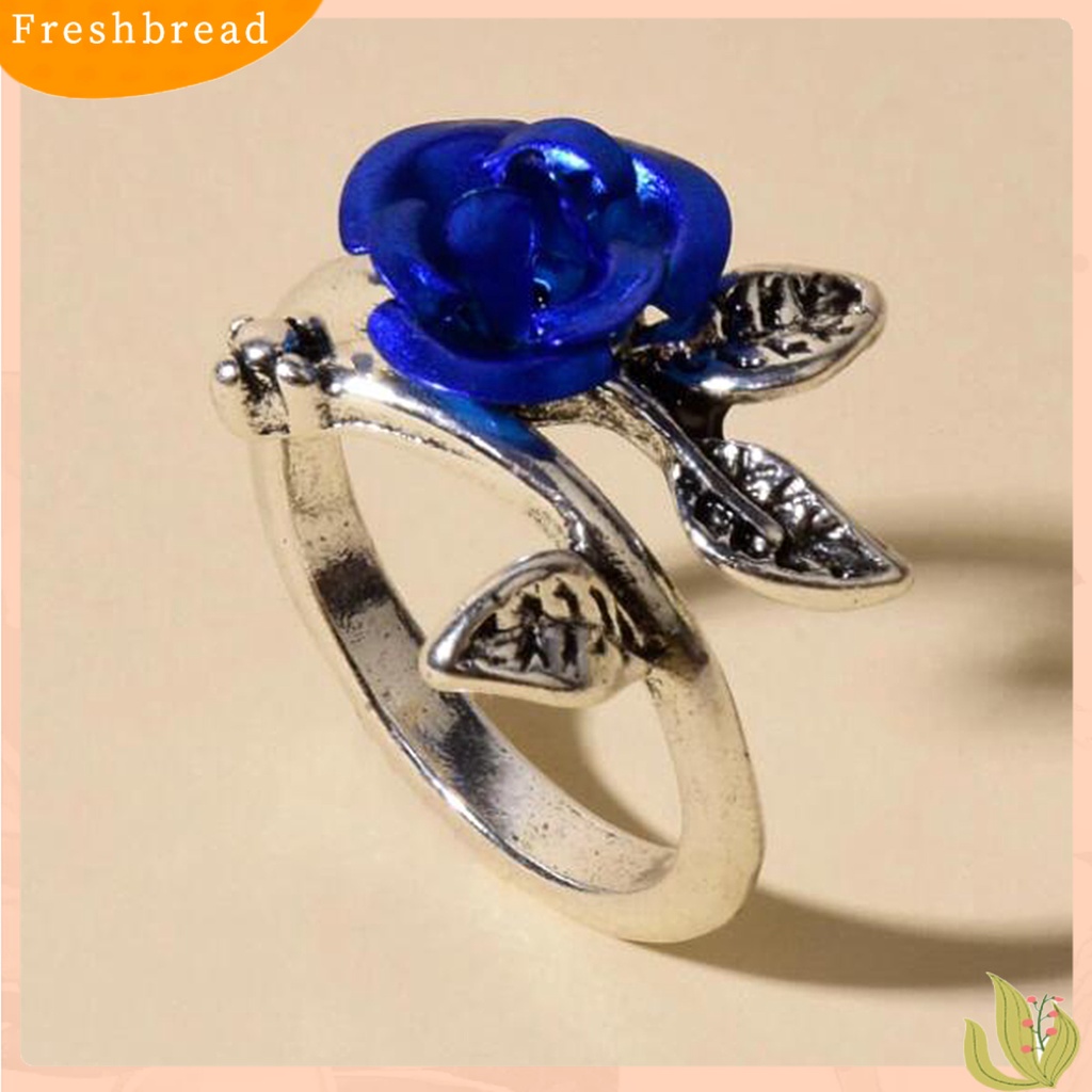 &lt; Freshbread &gt; Cincin Tunangan Two-tone Tipis Tembaga Wanita Bunga Mawar Daun Cincin Perhiasan Aksesoris