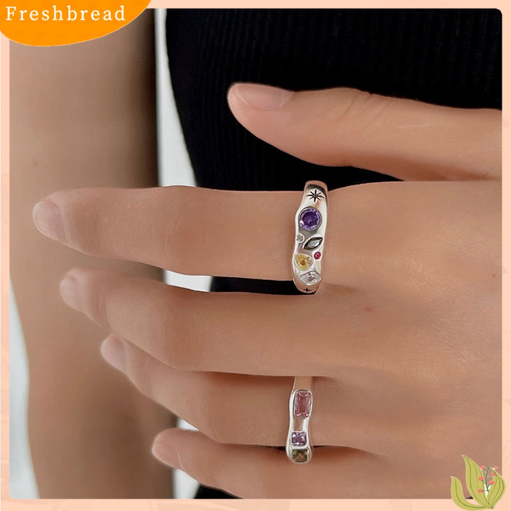 &lt; Freshbread &gt; Wanita Cincin Bukaan Elegan Dapat Disesuaikan Tidak Teratur Warna-Warni Berlian Imitasi Jari Cincin Perhiasan Fashion