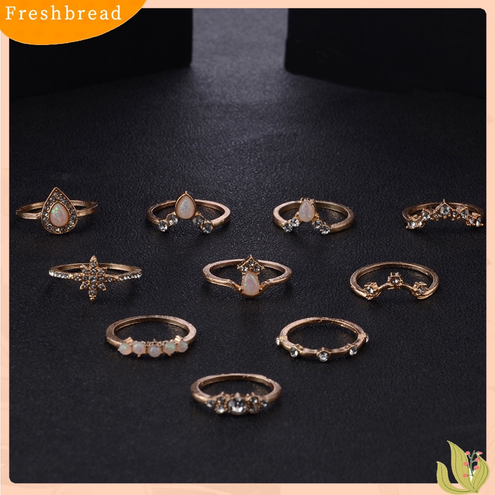 &lt; Freshbread &gt; 10Pcs/Set Lady Water Drop Bintang Mahkota Opal Imitasi Susun Buku Jari Cincin Midi