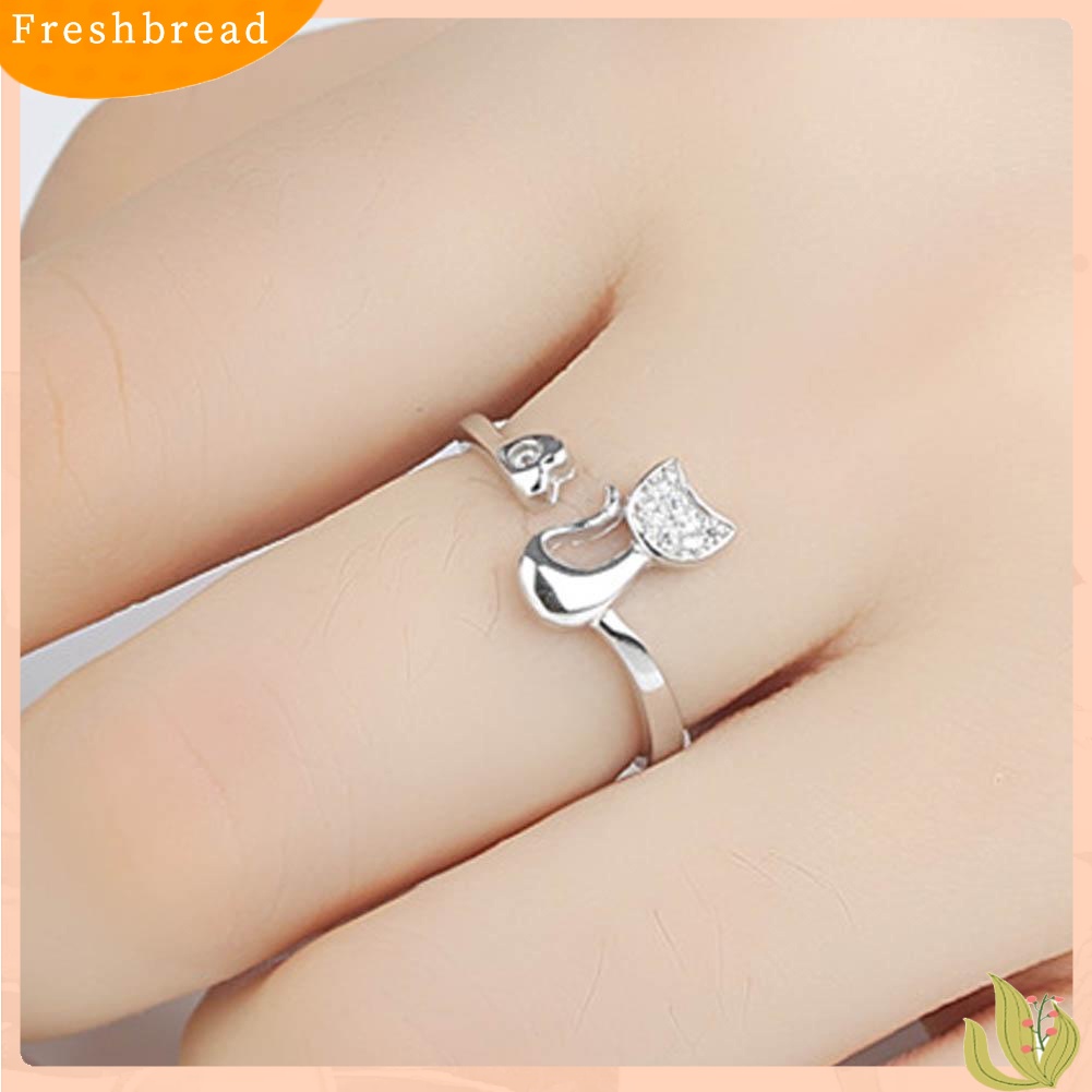 &lt; Freshbread &gt; 1Pc Cubic Zirconia Hewan Kucing Kecil Yang Lucu Hati Terbuka Cincin Fashion Perhiasan