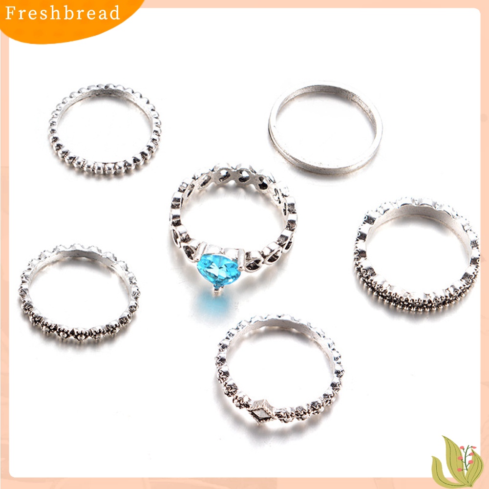 &lt; Freshbread &gt; 6Pcs/Set Hati Cinta Berlian Imitasi Boho Wanita Susun Knuckle Finger Rings Perhiasan