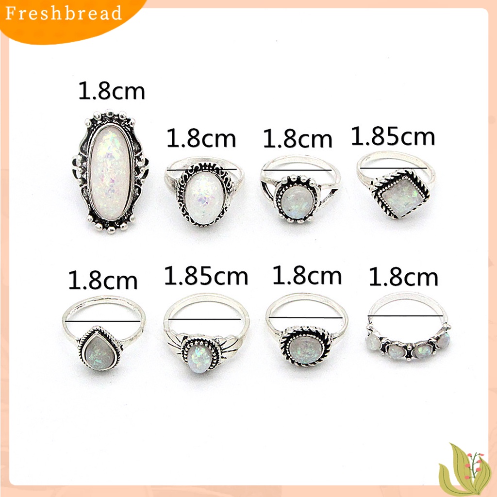 &lt; Freshbread &gt; 8Pcs/Set Cincin Buku Jari Dapat Ditumpuk Persegi Warna Perak Gaya Etnik Faux Permata Jari Rings Perhiasan Aksesori