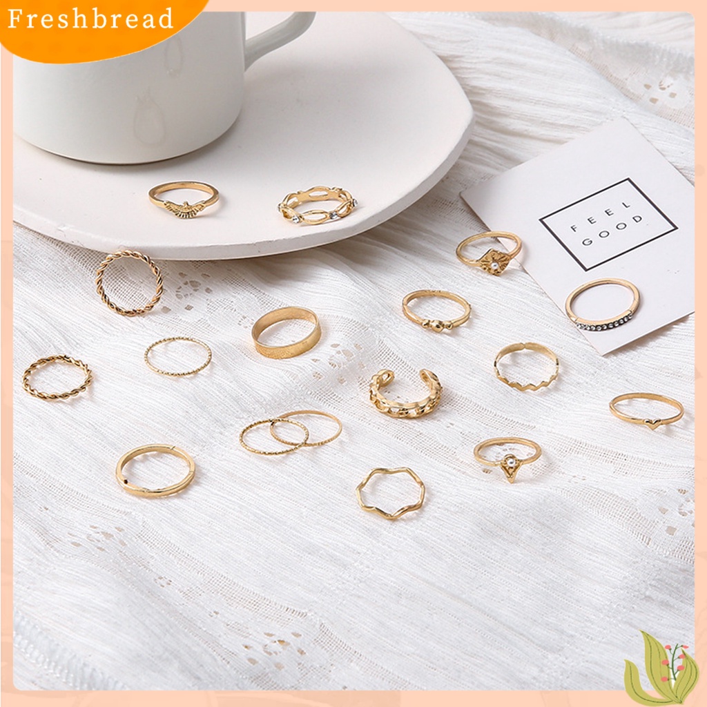&lt; Freshbread &gt; 17 Pcs Berlian Imitasi Mutiara Imitasi Dekorasi Knuckle Rings Wanita Vintage Bersinar Jari Cincin Aksesoris Perhiasan