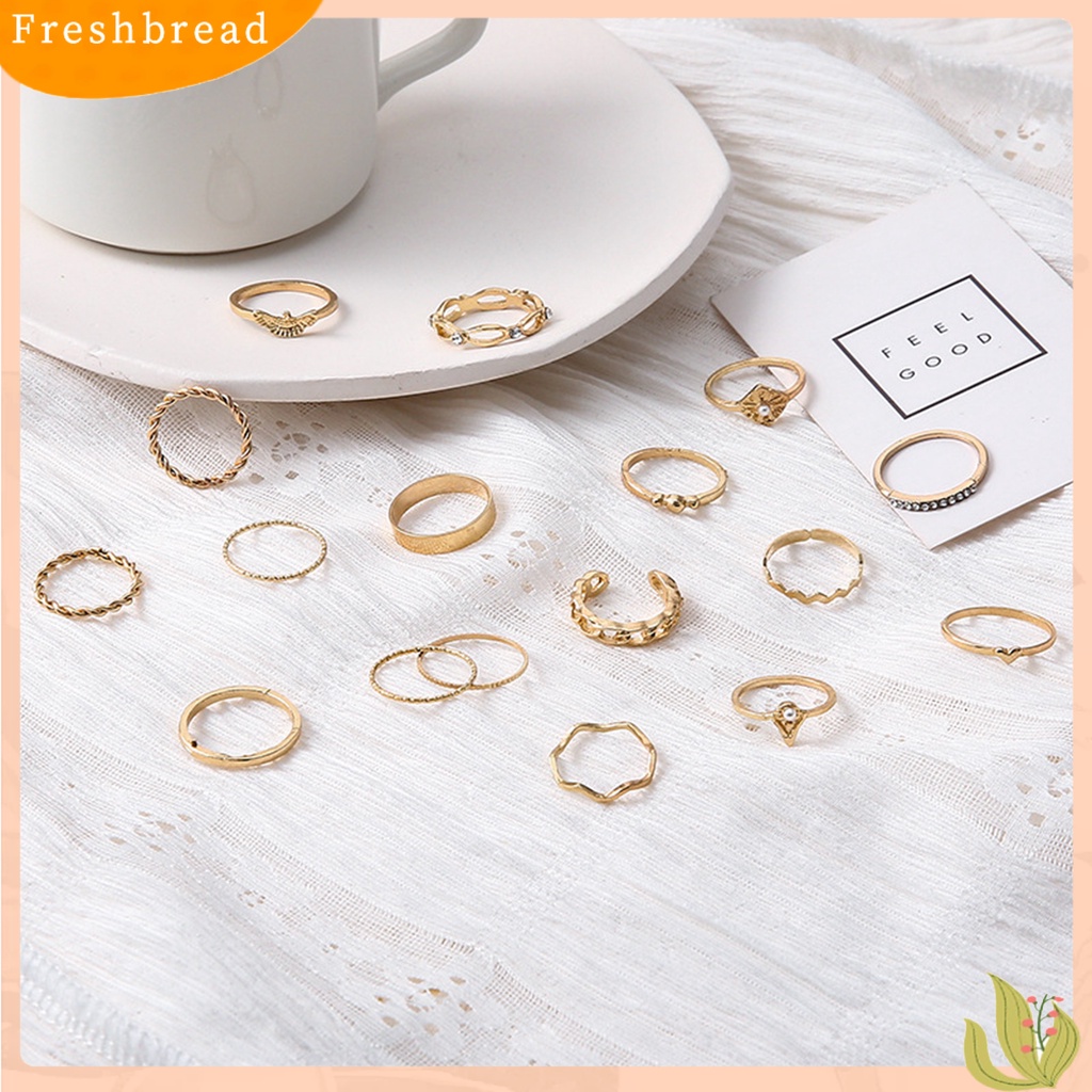 &lt; Freshbread &gt; 17 Pcs Berlian Imitasi Mutiara Imitasi Dekorasi Knuckle Rings Wanita Vintage Bersinar Jari Cincin Aksesoris Perhiasan